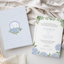 Blue Hydrangea Flowers, Personalized Crest Wedding