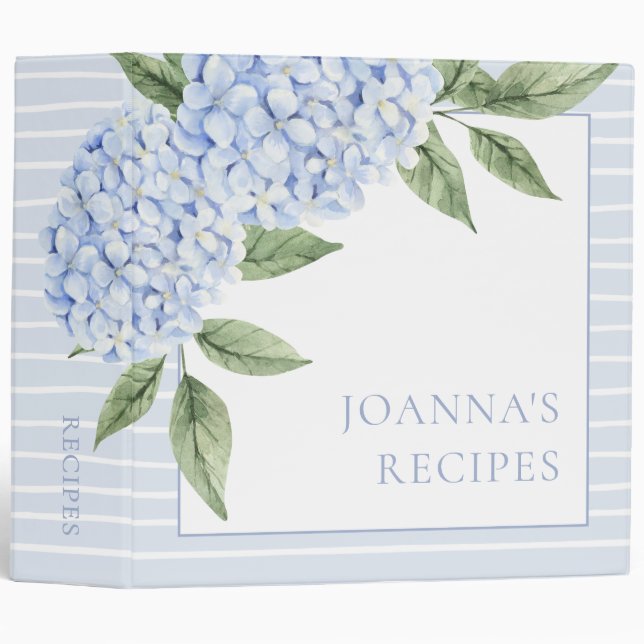 Blue Hydrangea Flowers Personalized Recipe Binder (Front/Spine)