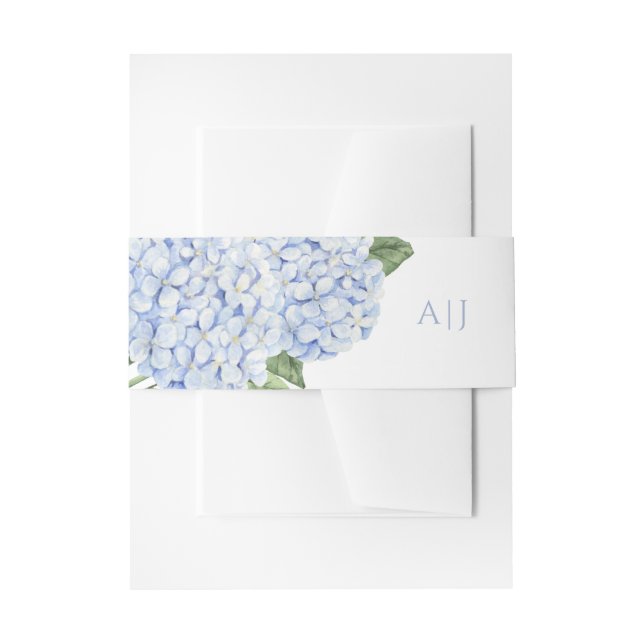 Blue Hydrangea Flowers Personalized Wedding Invitation Belly Band (Front Example)