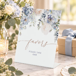 Blue Hydrangea Flowers Shower Favours Sign