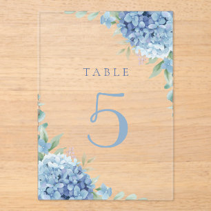 blue hydrangea flowers table 5 acrylic invitations
