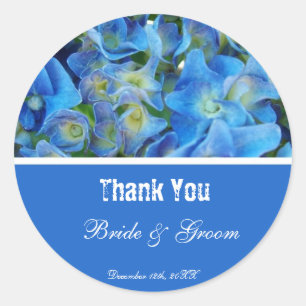 blue hydrangea flowers thank you classic round sticker