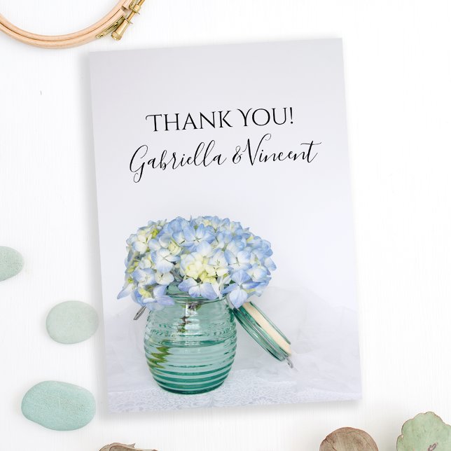 Blue Hydrangea Flowers Vase Wedding Thank You Note Card (Creator Uploaded)