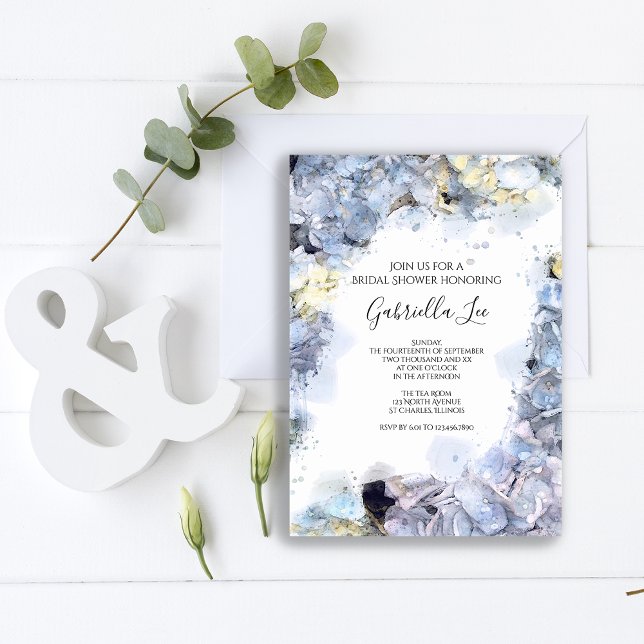 Blue Hydrangea Flowers Watercolor Bridal Shower Invitation (Creator Uploaded)