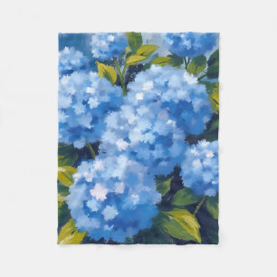 Blue Hydrangea Flowers Watercolor Floral Fleece Blanket