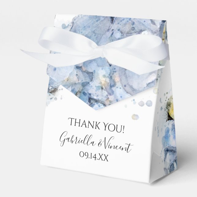 Blue Hydrangea Flowers Watercolor Wedding Favor Box (Front Side)