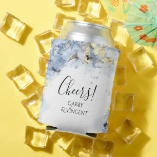 Blue Hydrangea Flowers Watercolor Wedding Favour  Can Cooler