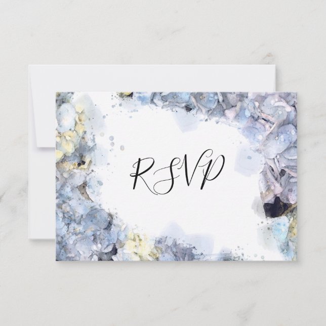 Blue Hydrangea Flowers Watercolor Wedding RSVP Card (Front)
