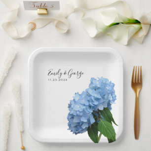Blue Hydrangea Flowers Wedding Personalized Paper Plate