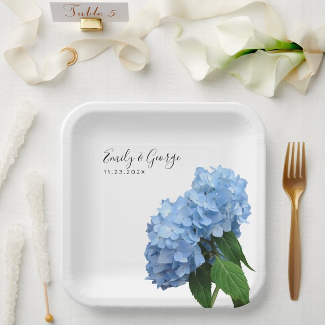 Blue Hydrangea Flowers Wedding Personalized Paper Plate (Wedding)