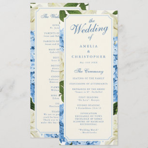 Blue Hydrangea Flowers White Roses Wedding Program