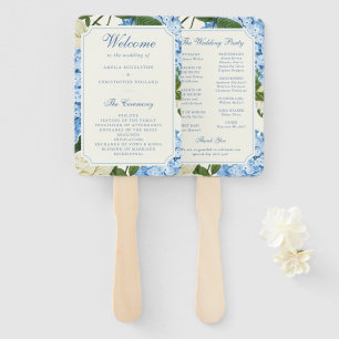Blue Hydrangea Flowers White Roses Wedding Program Hand Fan