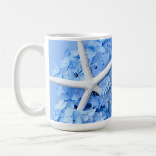Blue Hydrangea Flowers White Starfish Coffee Mug