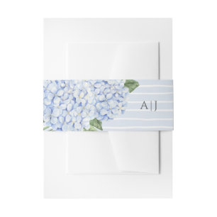 Blue Hydrangea Flowers with Stripes Personalized Invitation Belly Band