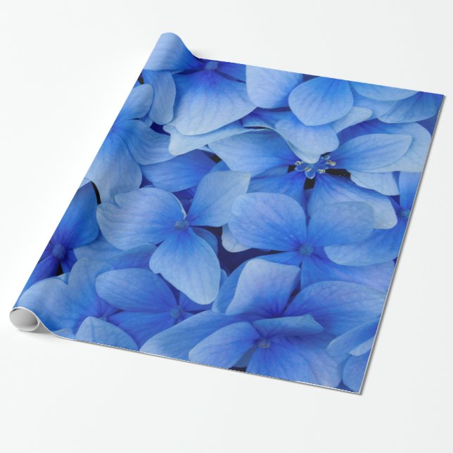 Blue Hydrangea Flowers Wrapping Paper (Unrolled)