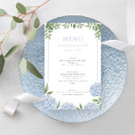 Blue Hydrangea Framed Border Wedding Paper Menu<br><div class="desc">This beautiful design features blue hydrangea blooms and your custom text. Use the template form to add your information. The Customize Further feature can be used to access the advanced editing menu where you can change the font,  colours and layout of the text or add text to the back.</div>