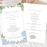 Blue Hydrangea Framed Wedding Paper Program<br><div class="desc">This beautiful design features blue hydrangea blooms and your custom text. Use the template form to add your information. The Customize Further feature can be used to access the advanced editing menu where you can change the font,  colours and layout of the text.</div>