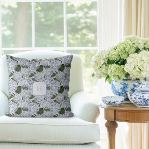 Blue Hydrangea Garden Monogram   Throw Pillow