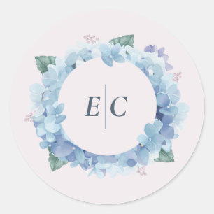 Blue Hydrangea Garden Monogram Wedding Sticker