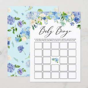 Blue Hydrangea Garland Baby Shower Bingo Game Enclosure Card