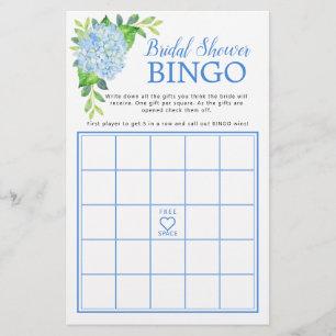 Blue Hydrangea Geometric Bridal Shower Bingo Game