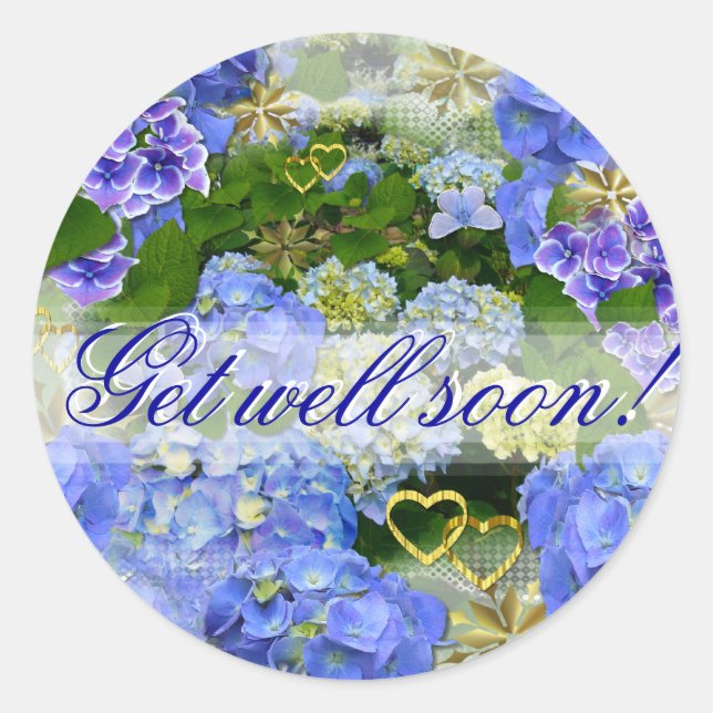 BLUE HYDRANGEA ~  "Get Well" ~ Stickers (Front)