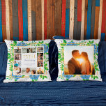 Blue Hydrangea Gold 75th Anniversary Photo Collage Throw Pillow<br><div class="desc">The Floral Blue Hydrangea Gold 75th Wedding Anniversary Photo Collage Pillow features beautiful watercolor with blue hydrangeas, greenery, and digital gold effect. It makes a beautiful wedding anniversary gift idea for a spring, summer anniversary party or other celebration. Beautiful custom anniversary pillow for a romantic anniversary gift idea! You can...</div>