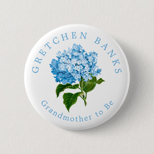 Blue Hydrangea Grandma to Be Baby Shower 2 Inch Round Button (Front)