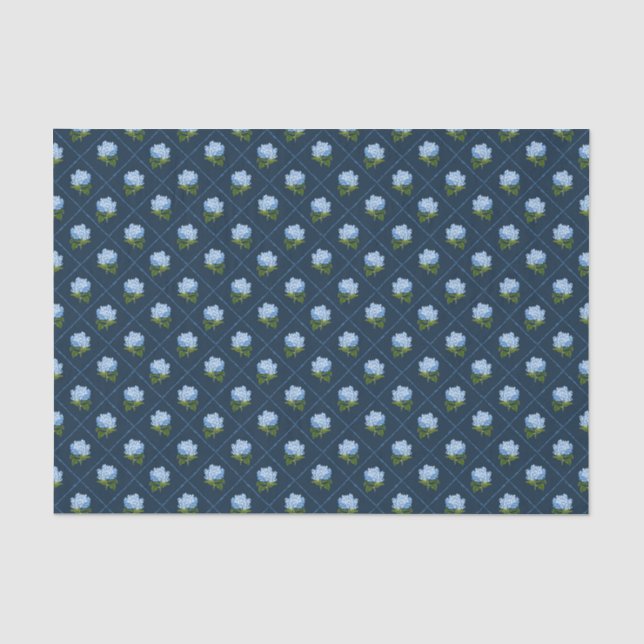 Blue Hydrangea Grandmillennial Navy Tissue Paper (Front)