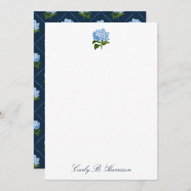 Blue Hydrangea Grandmillennial Personalized Note Invitation (Front/Back)