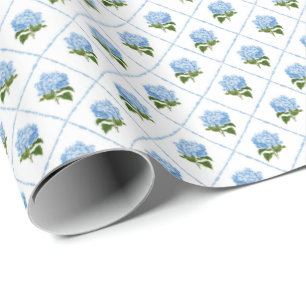 Blue Hydrangea Grandmillennial Wrapping Paper