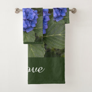 Blue Hydrangea Green Leaves  Bath Towel Set