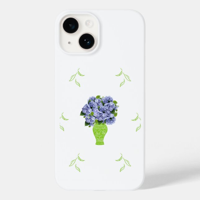  Blue Hydrangea Green Vase Coastal Pattern Case-Mate iPhone Case (Back)