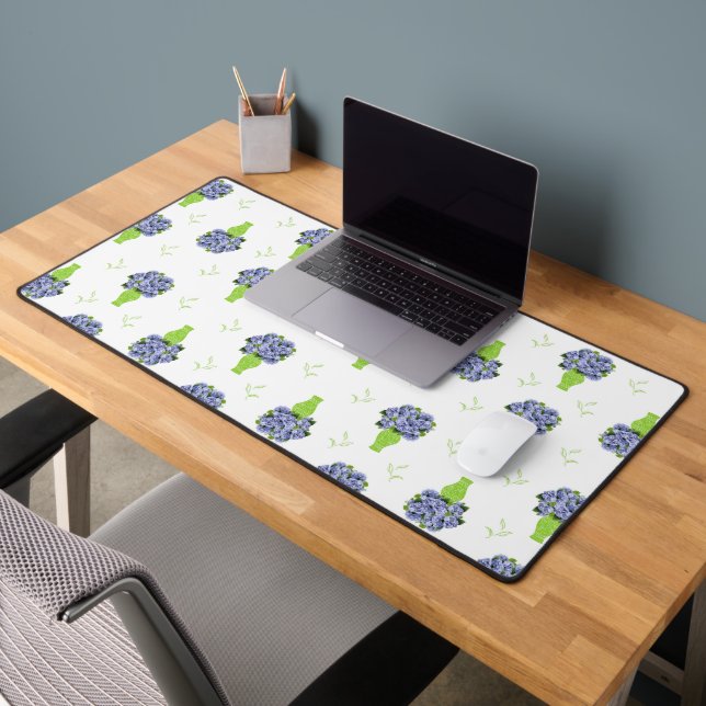  Blue Hydrangea Green Vase Coastal Pattern Desk Mat (Office 2)