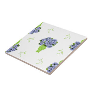 Blue Hydrangea Green Vase Coastal Pattern Tile