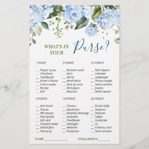 Blue Hydrangea Greenery Bridal Shower Game