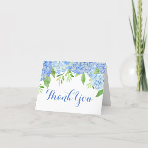 Blue Hydrangea Greenery Floral Wedding Thank You Card