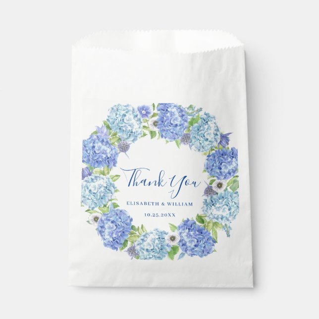 Blue Hydrangea  Greenery Love and Thanks Wedding Favour Bag (Front)