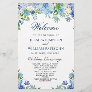 Blue Hydrangea Greenery Wedding Ceremony Program
