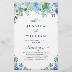 Blue Hydrangea Greenery Wedding Ceremony Program