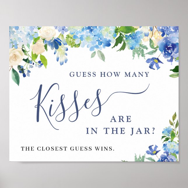 Blue Hydrangea Guess How Many Bridal Shower Poster (Front)