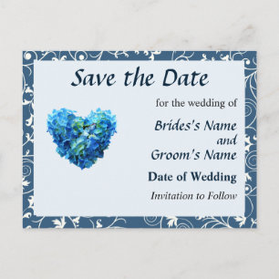 Blue Hydrangea Heart Save the Date Announcement Postcard