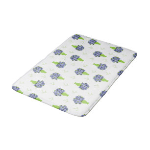 Blue Hydrangea in Green Vase Floral Pattern Bath Mat