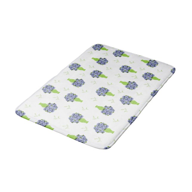 Blue Hydrangea in Green Vase Floral Pattern Bath Mat (Angled)