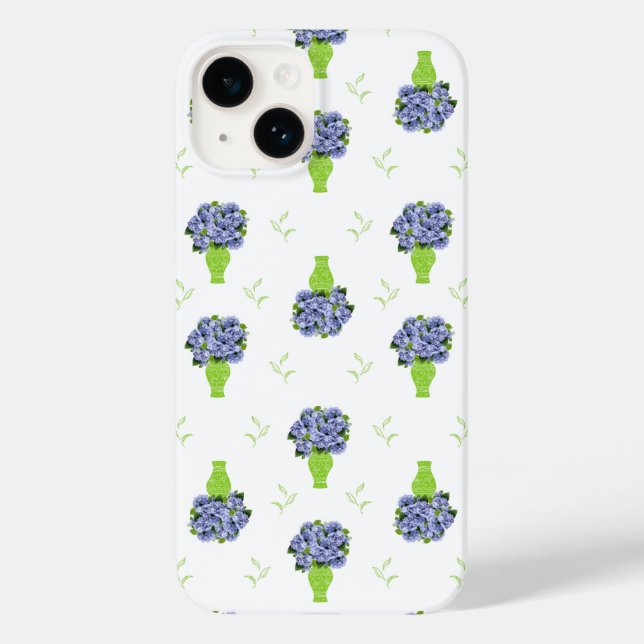 Blue Hydrangea in Green Vase Floral Pattern Case-Mate iPhone Case (Back)
