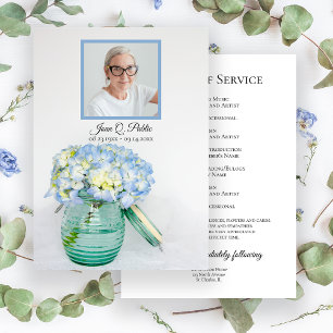 Blue Hydrangea in Jar Funeral Service Memorial Program