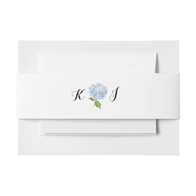 Blue Hydrangea InitialWeddin Invitation Belly Band (Front Example)
