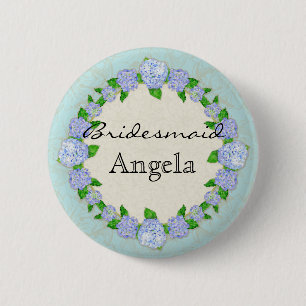 Blue Hydrangea Lace Floral Formal Bridesmaid Badge 2 Inch Round Button