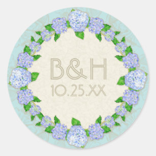 Blue Hydrangea Lace Floral Formal Elegant Weddings Classic Round Sticker