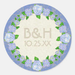 Blue Hydrangea Lace Floral Formal Elegant Weddings Classic Round Sticker